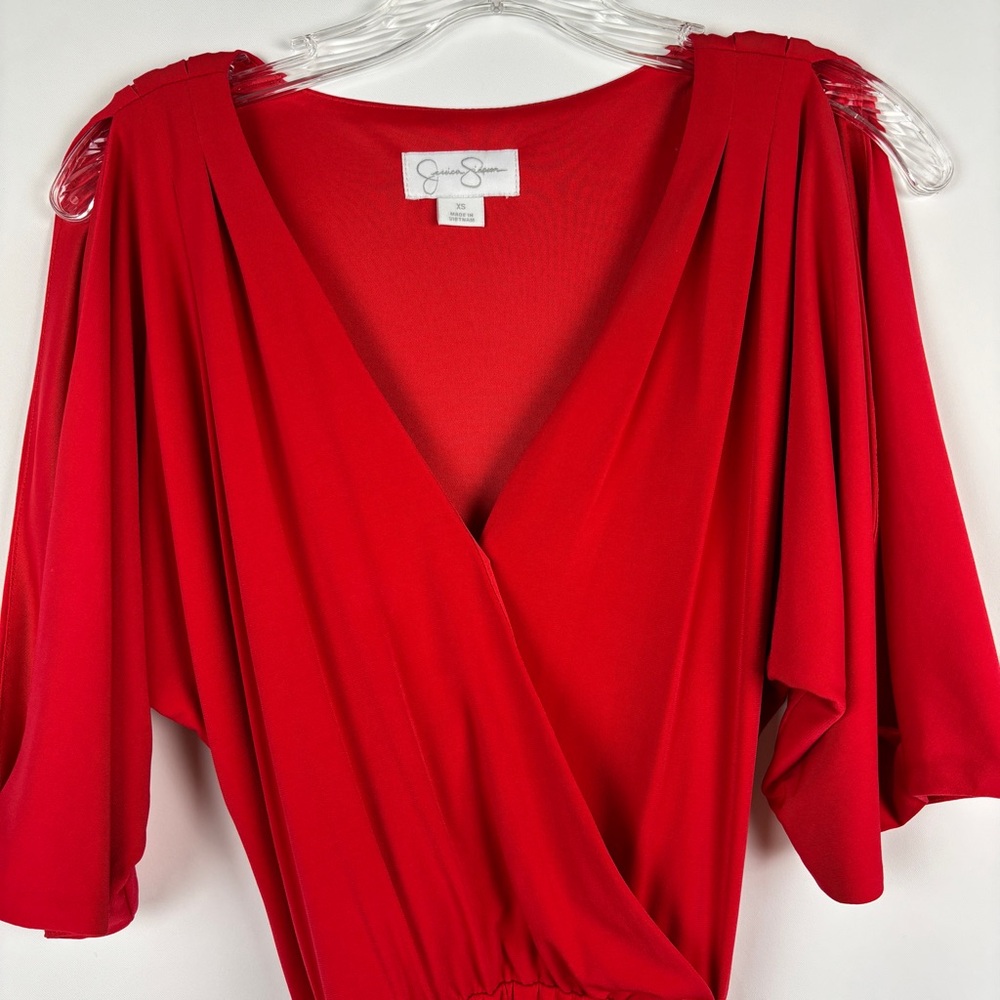 Jessica Simpson Red Midi Dress with tassel cloth belt and cutout sleeves - XS